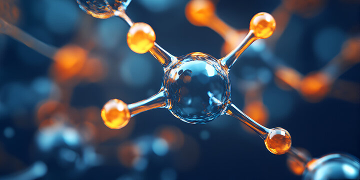 3D molecular structure with glowing atoms, Futuristic nanotechnology and chemical science visualization

