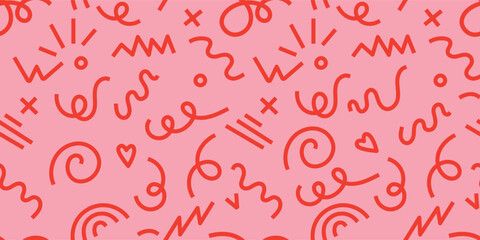 red line doodle seamless pattern. Simple childish scribble wallpaper print.