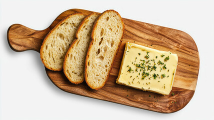 Delicious artisan butter and sliced bread on rustic wooden board for culinary inspiration