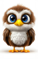 Adorable Brown and White Cartoon Owl with Big Blue Eyes