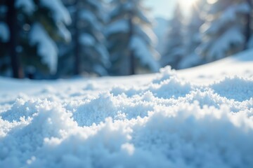 Fototapeta premium Snowflakes settle on a blanket of fresh powder in a winter wonderland, natural, fluffy, frost