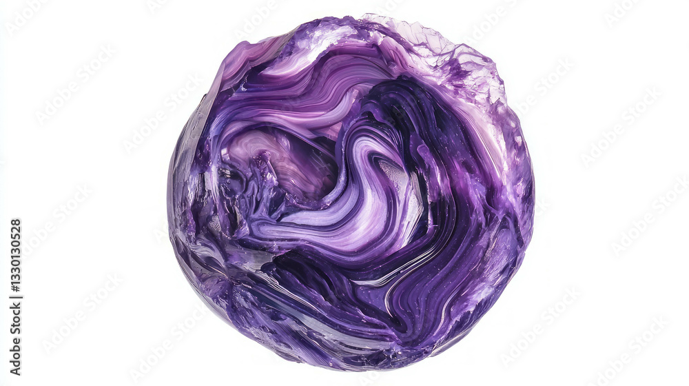 Poster realistic deep purple charoite gemstone highlighting texture and color for design