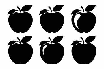 apple fruit set line art silhouette vector illustration