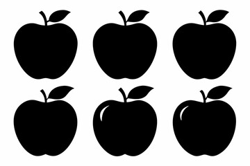 apple fruit set line art silhouette vector illustration