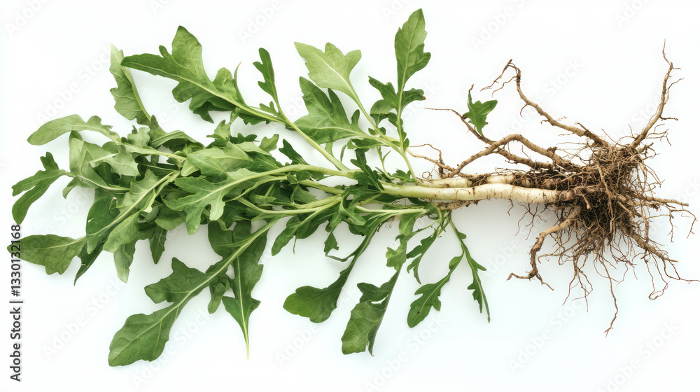 Poster Fresh salsify roots and leaves on white background for culinary and botanical use