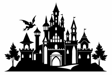 Obraz premium fairy castle set line art silhouette vector illustration