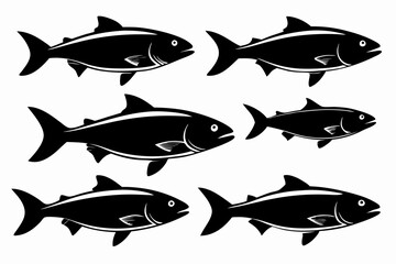 salmon set line art silhouette vector illustration