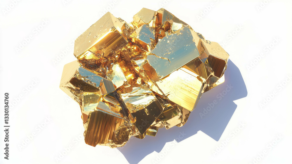 Poster realistic pyrite with golden luster displaying unique metallic crystal formation