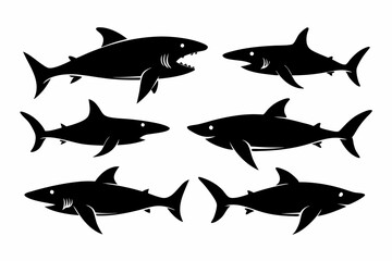 shark set line art silhouette vector illustration