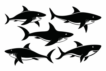 Fototapeta premium shark set line art silhouette vector illustration