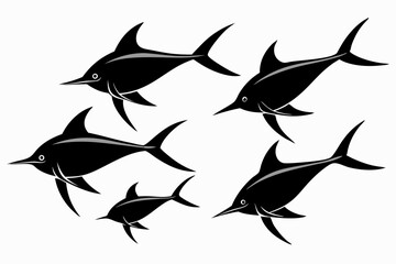 swordfish set line art silhouette vector illustration