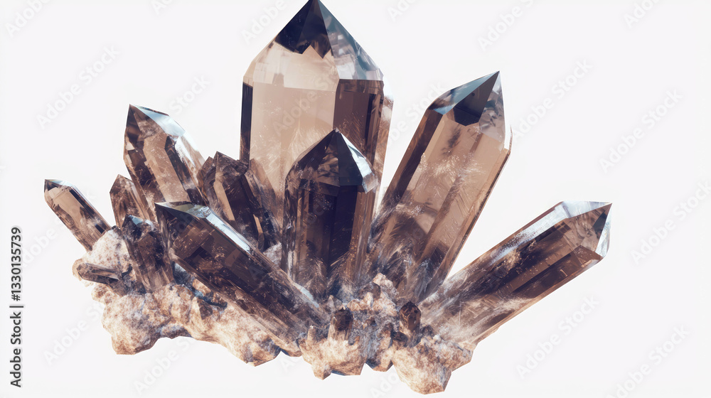 Poster realistic smoky quartz crystal cluster with phantom inclusions for gemstone identification
