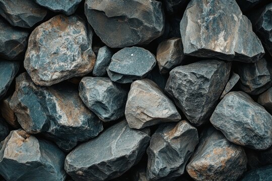 Pile of dark rocks with textured surface. Neural network AI generated