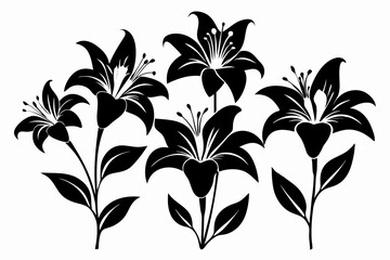 lily flower set line art silhouette vector illustration