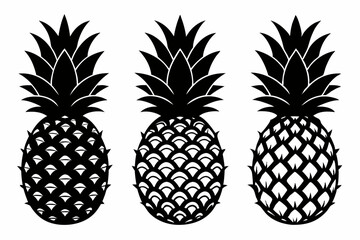 Fototapeta premium pineapple fruits set line art silhouette vector illustration