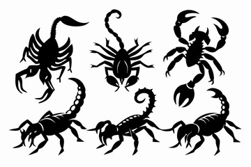 scorpion set line art silhouette vector illustration