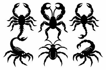 scorpion set line art silhouette vector illustration