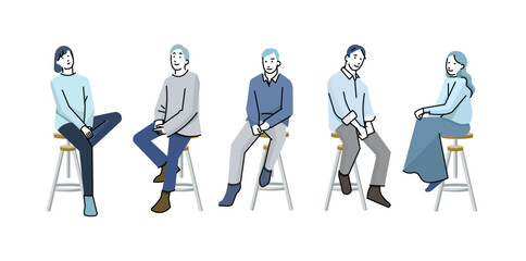 Naklejka premium Clip art of startup - businessperson sitting on a chair - white background Illustration