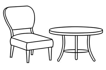 chair and table line art silhouette vector illustration