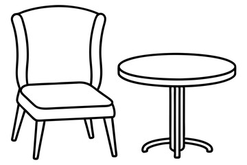 chair and table line art silhouette vector illustration