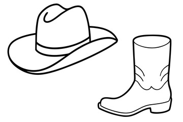 cowboy boots and western hat line art silhouette vector illustration