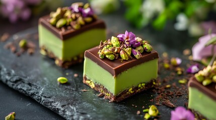Dubai chocolate with green cataifi and pistachio paste