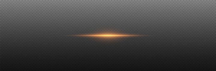 Horizontal effect of light line and beam, laser light neon flash. On a transparent background.