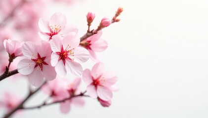 Fototapeta premium Delicate cherry blossoms on a white background, gentle, spring, isolation