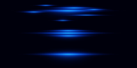 Set of sparkling lines, laser beam, light effect. On a black background.