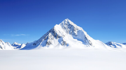 Majestic snow covered mountain under clear blue sky, showcasing nature beauty and tranquility