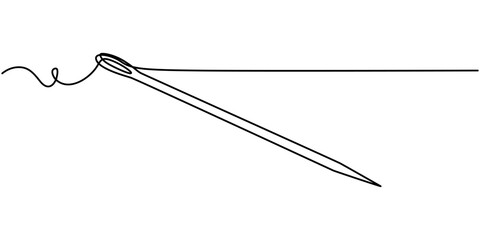 Continuous Line Drawing of Sewing Icon. Hand Drawn Symbol Vector Illustration, Sewing Single Line Sewing needle continuous one line art vector illustration design, continuous line of needle, thread.