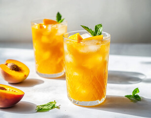 Refreshing Peach Cocktail with Ice and Mint