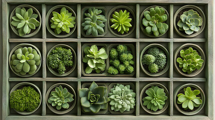 Succulents in wooden box, overhead