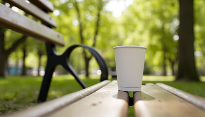 cup of coffee on the bench in park
