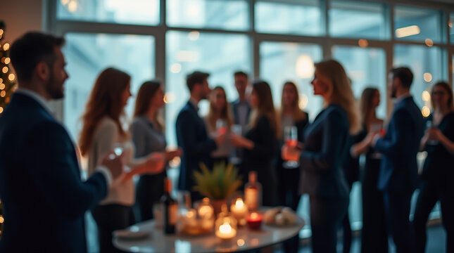 A festive event highlighting glowing string lights and people in attendance