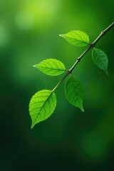 Obraz premium Single isolated branch with a few leaves hanging down, hangdown, green