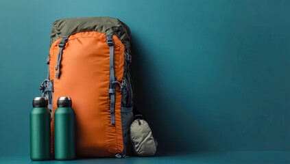 Orange Backpack Against a Blue Background