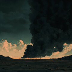 Dark Smoke Clouds Over a Vast Landscape
