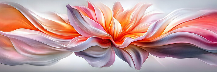 Abstract Floral Wave, Hues of Orange and Pink Dance Gracefully, Creating a Vibrant, Whimsical Artistic Composition.