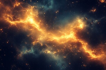 Naklejka premium Fiery cosmic nebula with swirling orange and blue gas clouds.