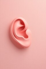 Pink ear on a pink background.  A minimalist image.