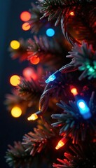 Twisted string lights tangled around festive decorations, twinkling lights, christmas tree lights