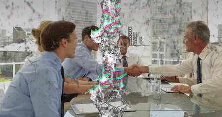 Business meeting with DNA strand and digital data processing animation overlay - Powered by Adobe