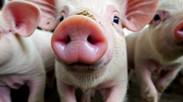 A group of young pigs venture out in search of food and adventure. Their playful interactions highlight their lively nature amidst a warm summer day at the farm