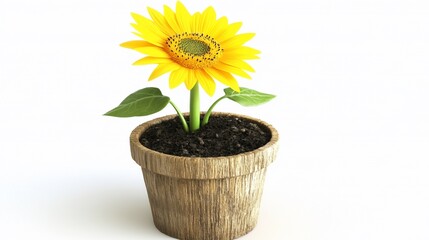 Obraz premium Bright sunflower in wooden pot