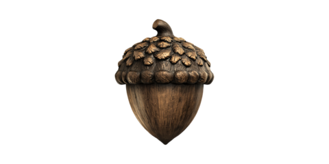 Realistic Wooden Acorn Sculpture. Nature-Inspired Decorative Art Piece Isolated On Transparent Background