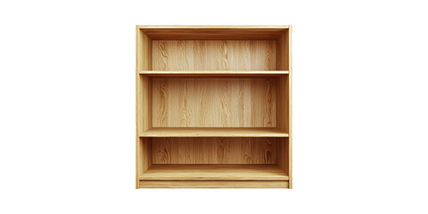 Wooden Bookshelf With Three Shelves. Minimalist Storage Solution For Home Or Office Isolated On Transparent Background