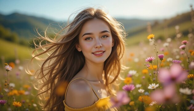 Uttermost beauty portraid under the glimming light of the sun admist nature and its natural marvels of exhilarating awe