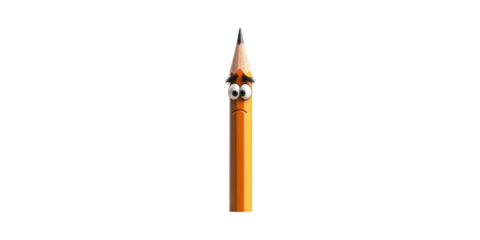 Pencil With Sad Face Expression. Creative Illustration Of Emotions In Stationery Isolated On Transparent Background