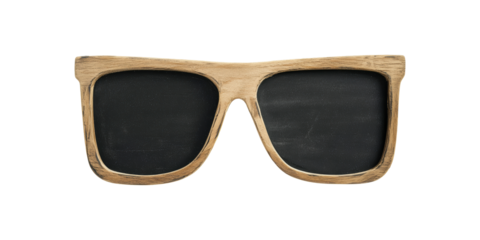 Wooden Sunglasses-Shaped Chalkboard. Creative Display For Notes And Messages Isolated On Transparent Background